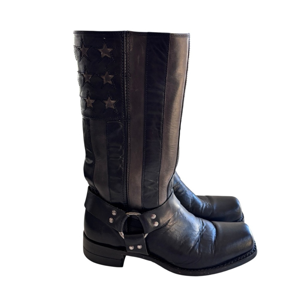 Frye 150th Anniversary USA Black Leather Flag Boots Sz 10